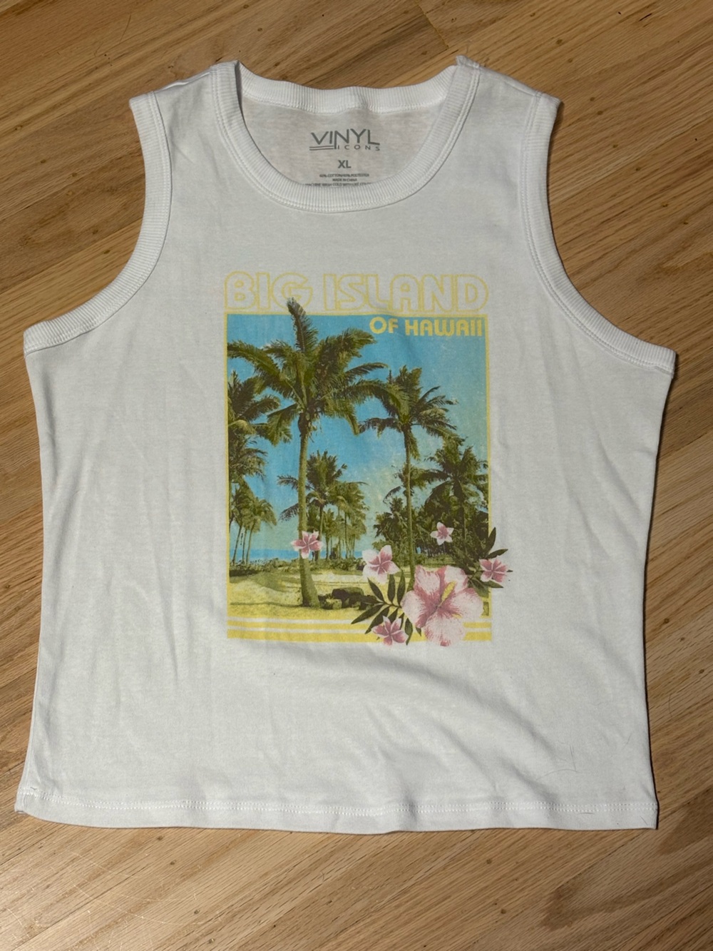 NWT Vinyl Icons White "Big Island of Hawaii" Tropical Tank Top - XL